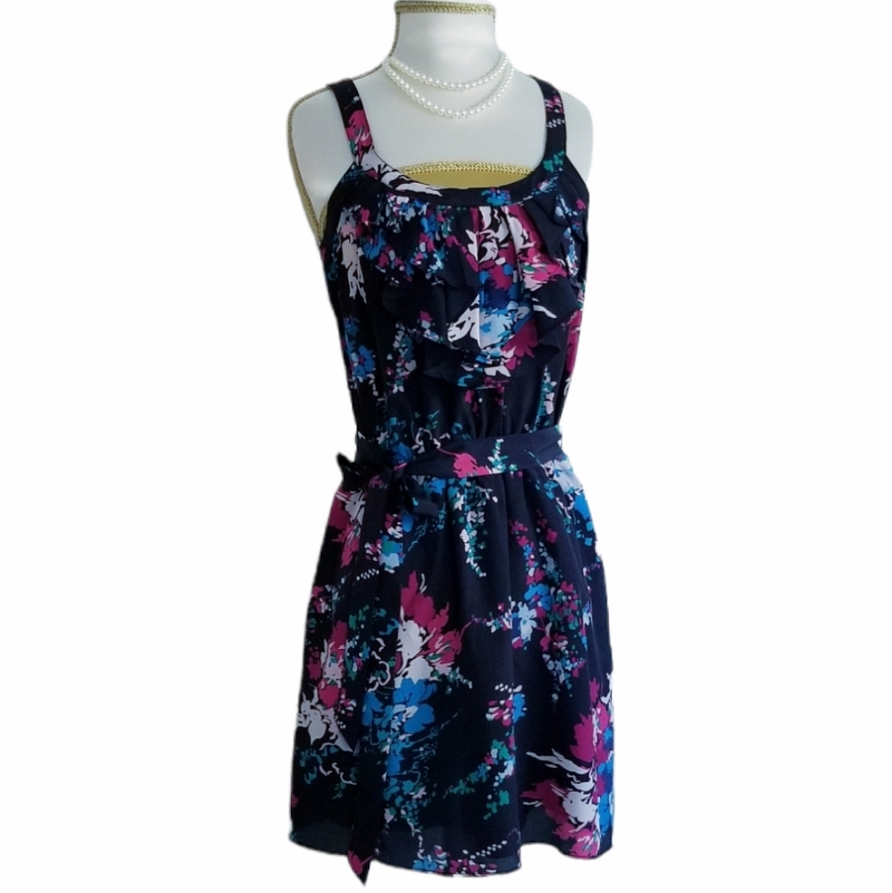 Express Navy Floral Ruffle Dress